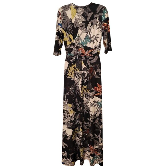 Attitudes by Renee XST Tropical Bird Leaf Print Maxi Dress Pockets Stretch Modes - Picture 7 of 8